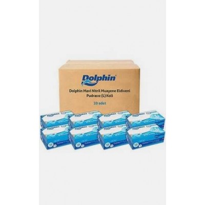 Dolphin Mavi Nitril Eldiven Pudrasız (L) Beden - 100'lü 1koli 20 paket Dolphin Mavi Nitril Eldiven Pudrasız (L) Beden - 100'lü 1koli 20 paket